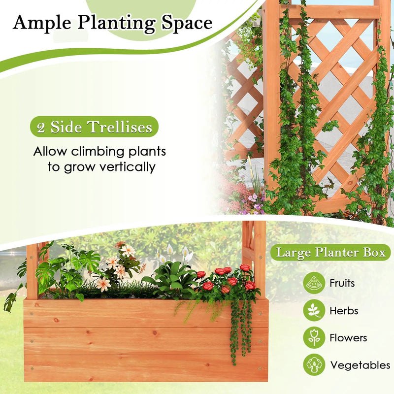 Wooden Raised Garden Bed Elevated Planter Box with Trellis and Hanging Roof by DirectDeals