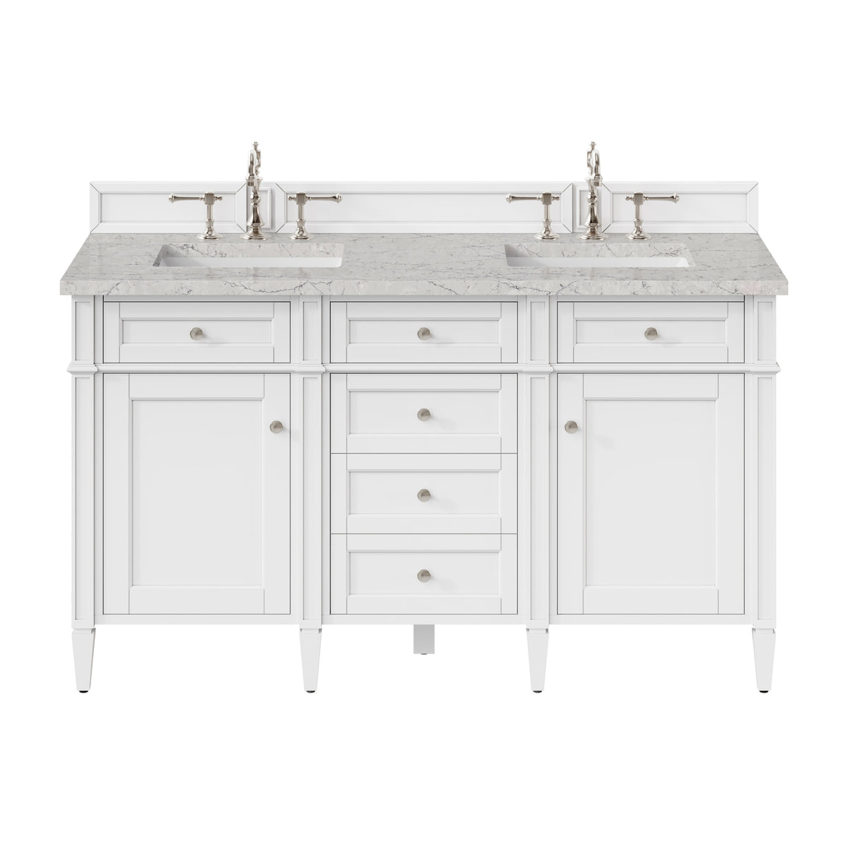 James Martin Brittany 60" Double Bathroom Vanity, Bright White with Eternal Jasmine Pearl countertop