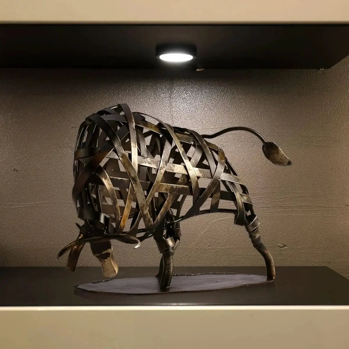 Woven Metal Bull Sculpture Modern Iron Art by House Of Avana