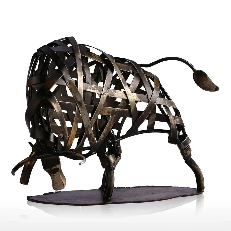 Woven Metal Bull Sculpture Modern Iron Art by House Of Avana