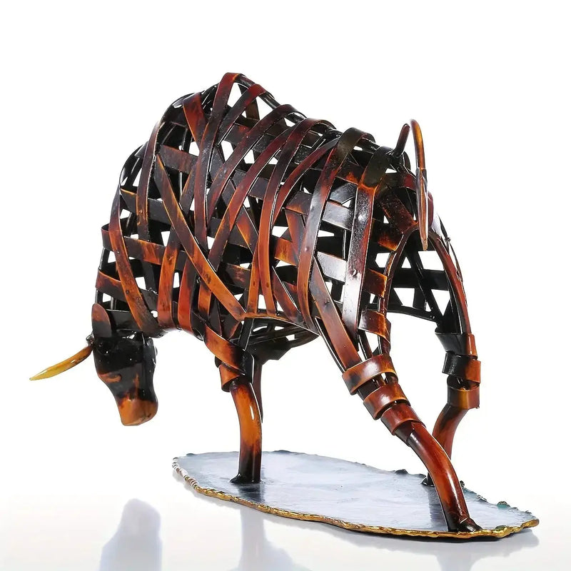 Woven Metal Bull Sculpture Modern Iron Art by House Of Avana