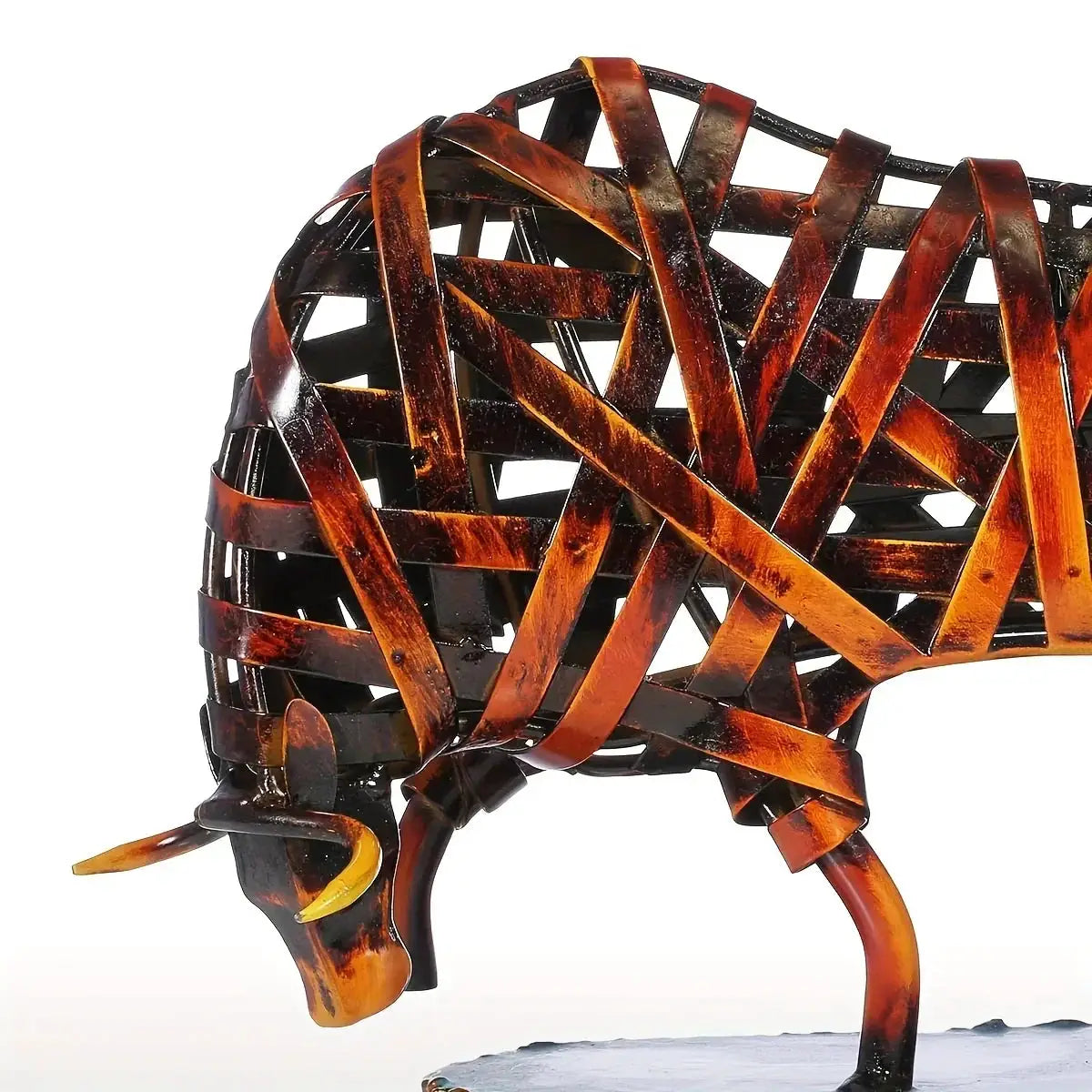 Woven Metal Bull Sculpture Modern Iron Art by House Of Avana