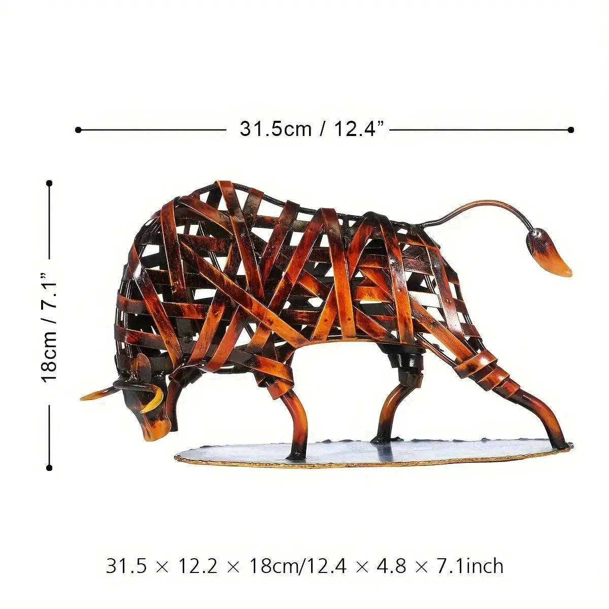 Woven Metal Bull Sculpture Modern Iron Art by House Of Avana