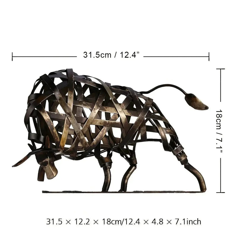 Woven Metal Bull Sculpture Modern Iron Art by House Of Avana