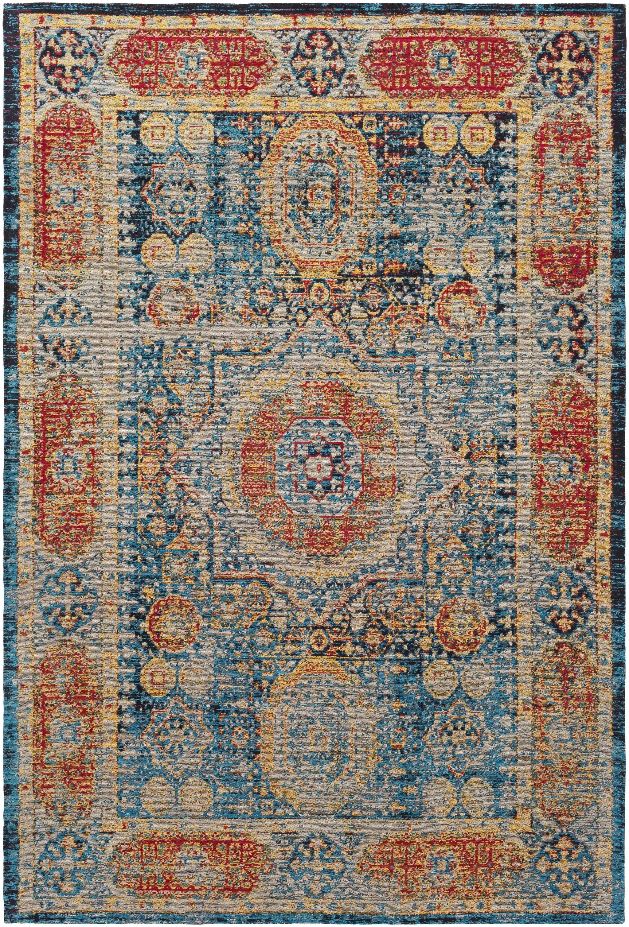 Wrangell Blue/Red Damask Carpet - Clearance by Boutique Rugs