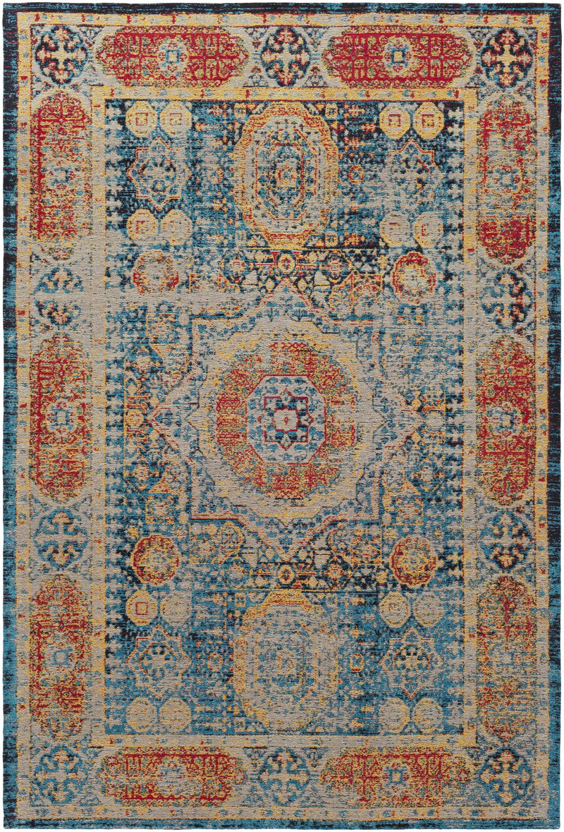 Wrangell Blue/Red Damask Carpet - Clearance by Boutique Rugs