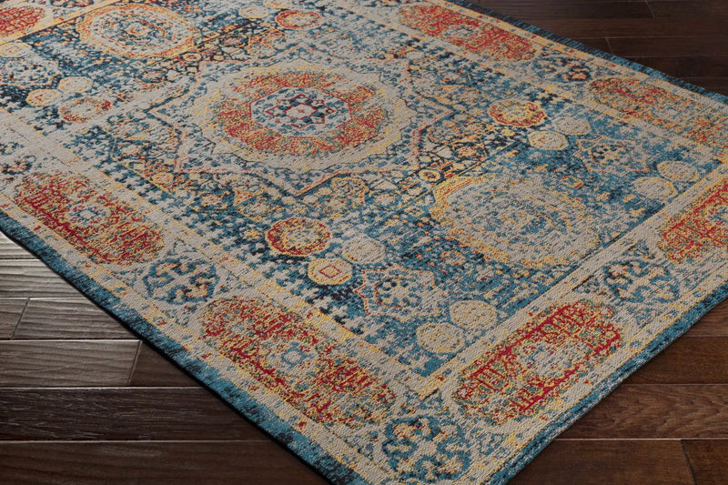 Wrangell Blue/Red Damask Carpet - Clearance by Boutique Rugs