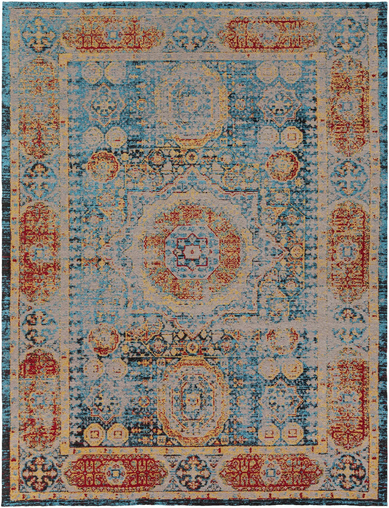 Wrangell Blue/Red Damask Carpet - Clearance by Boutique Rugs