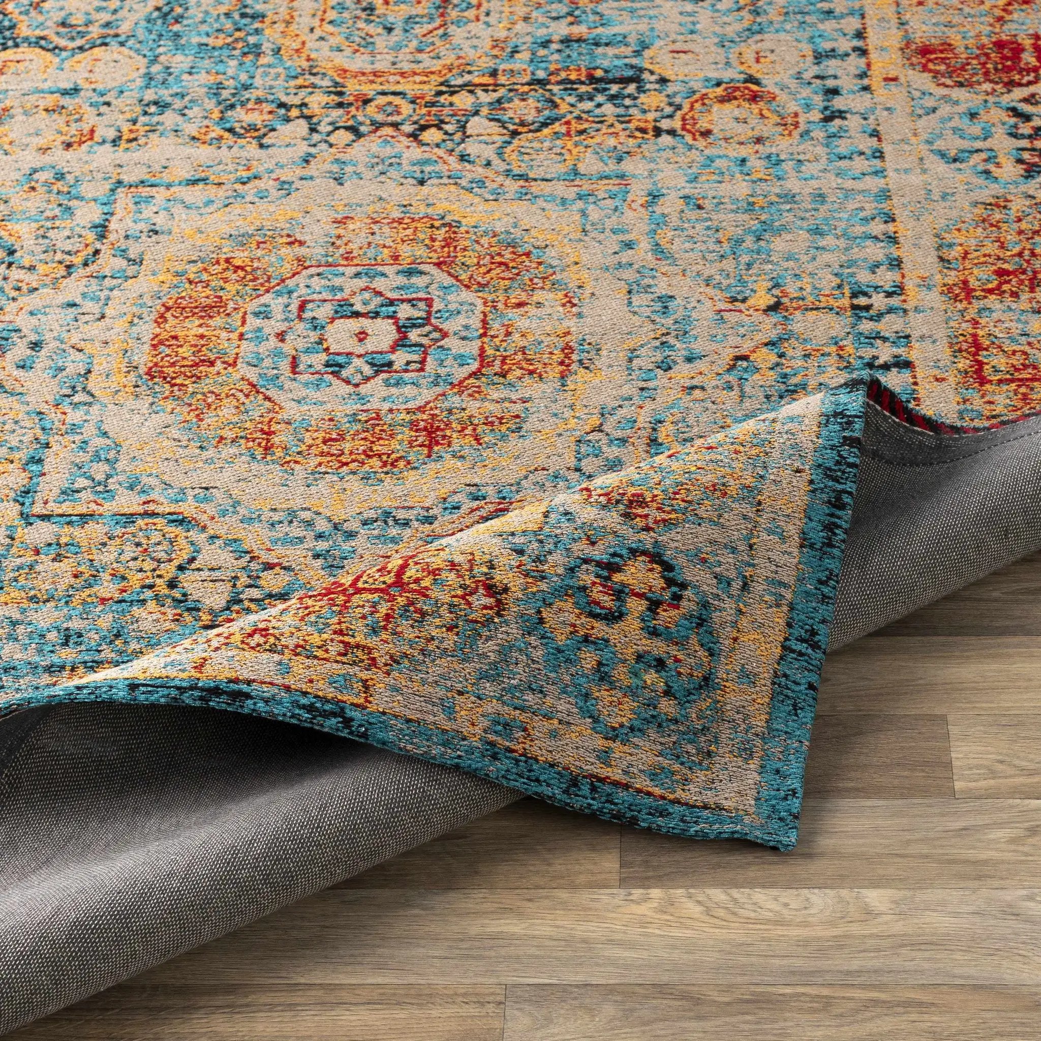 Wrangell Blue/Red Damask Carpet - Clearance by Boutique Rugs