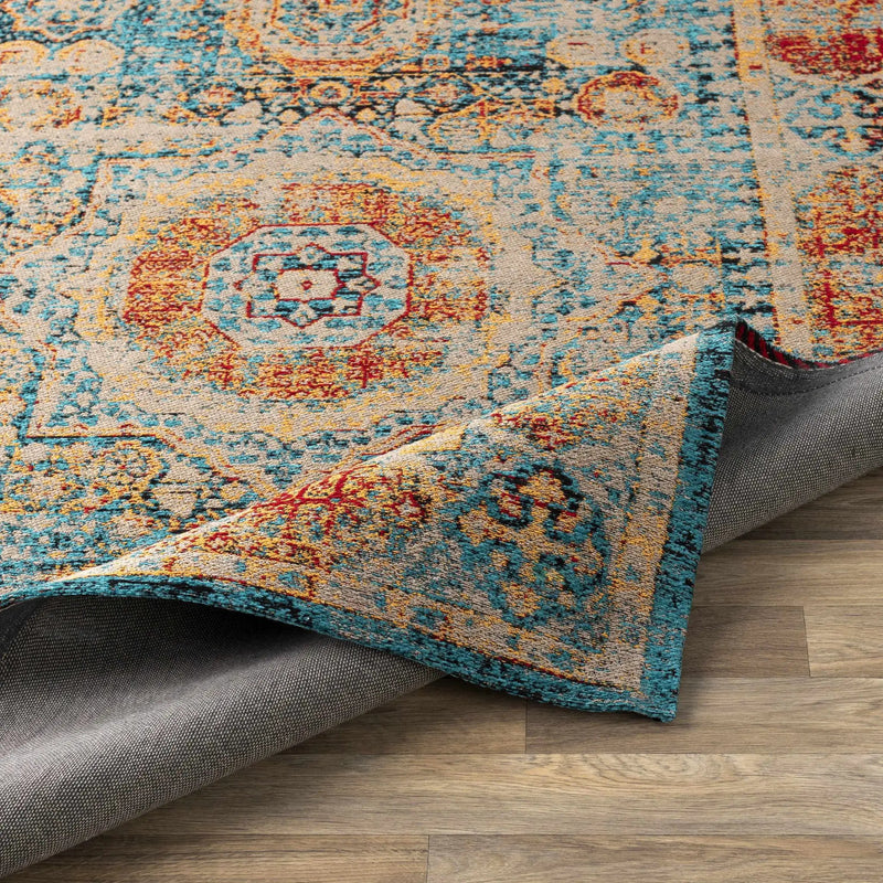 Wrangell Blue/Red Damask Carpet - Clearance by Boutique Rugs