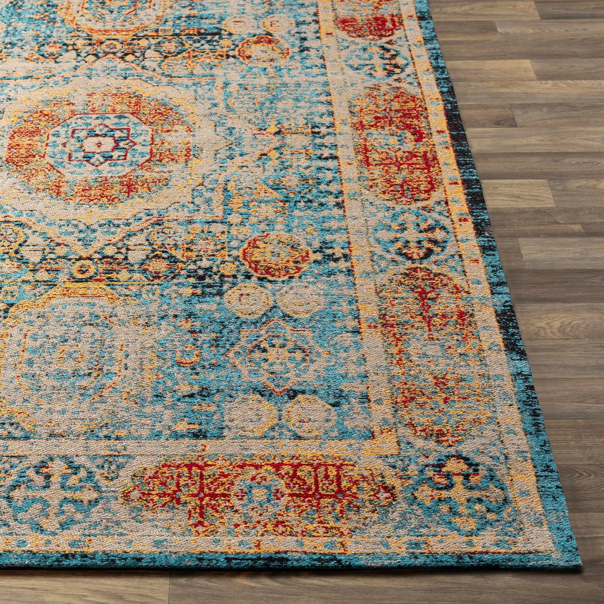 Wrangell Blue/Red Damask Carpet - Clearance by Boutique Rugs