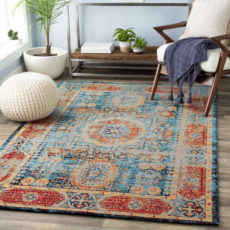 Wrangell Blue/Red Damask Carpet - Clearance by Boutique Rugs