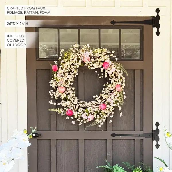 26 Inch Pink Blossom Wreath by Decor Steals