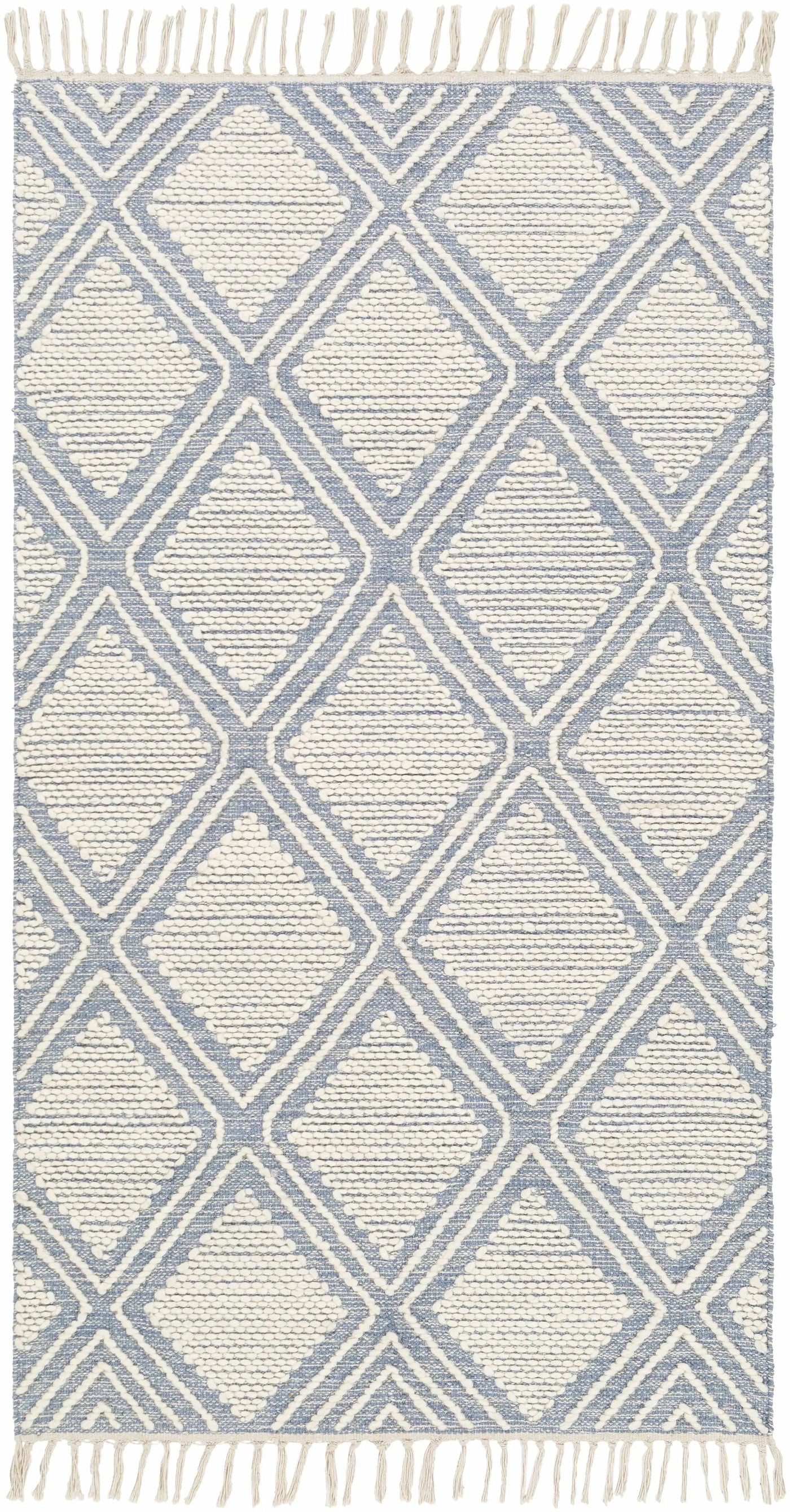 Wausa Denim Trellis on Cream Cotton/wool Rug - Clearance by Boutique Rugs