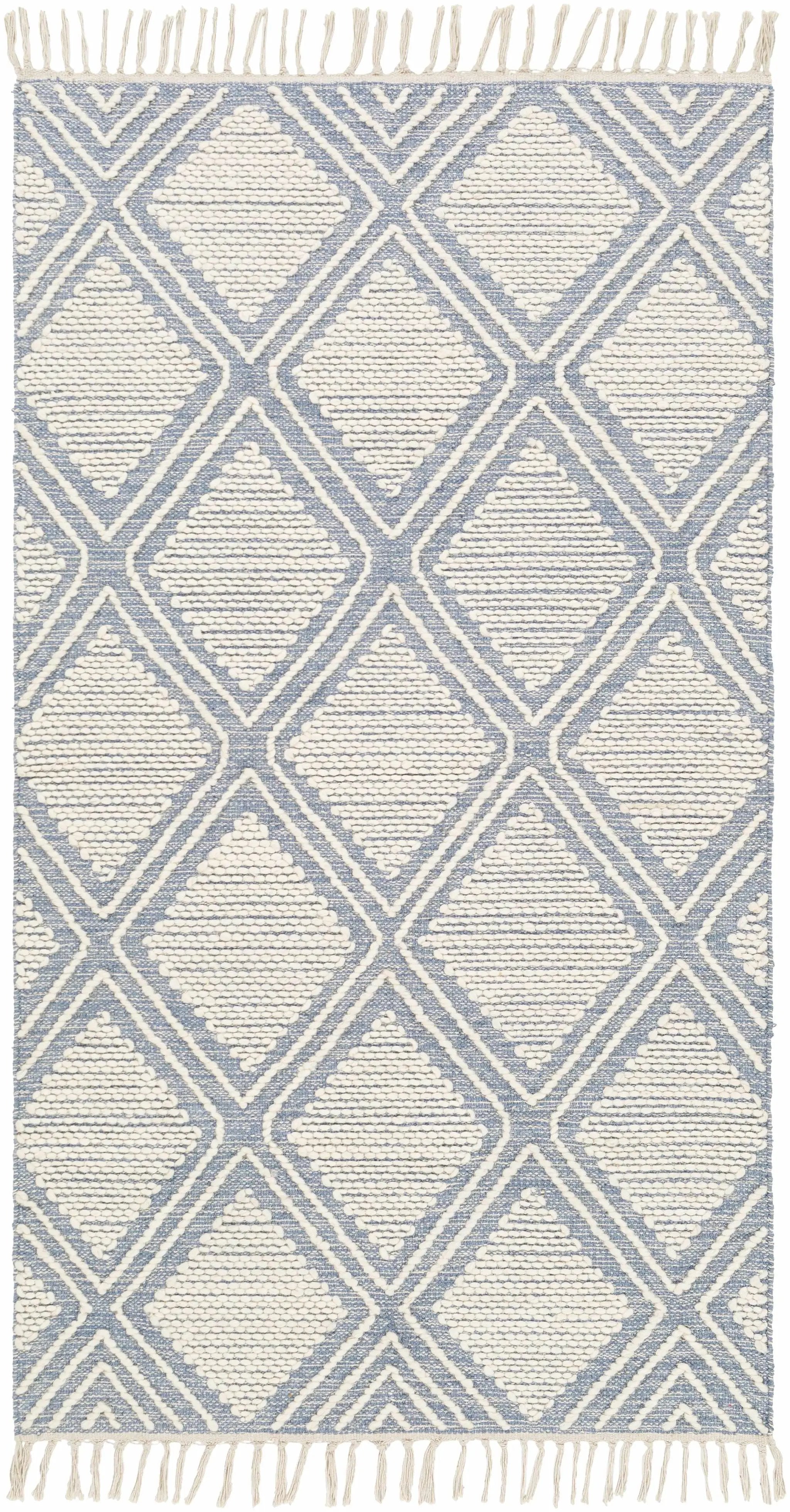 Wausa Denim Trellis on Cream Cotton/wool Rug - Clearance by Boutique Rugs