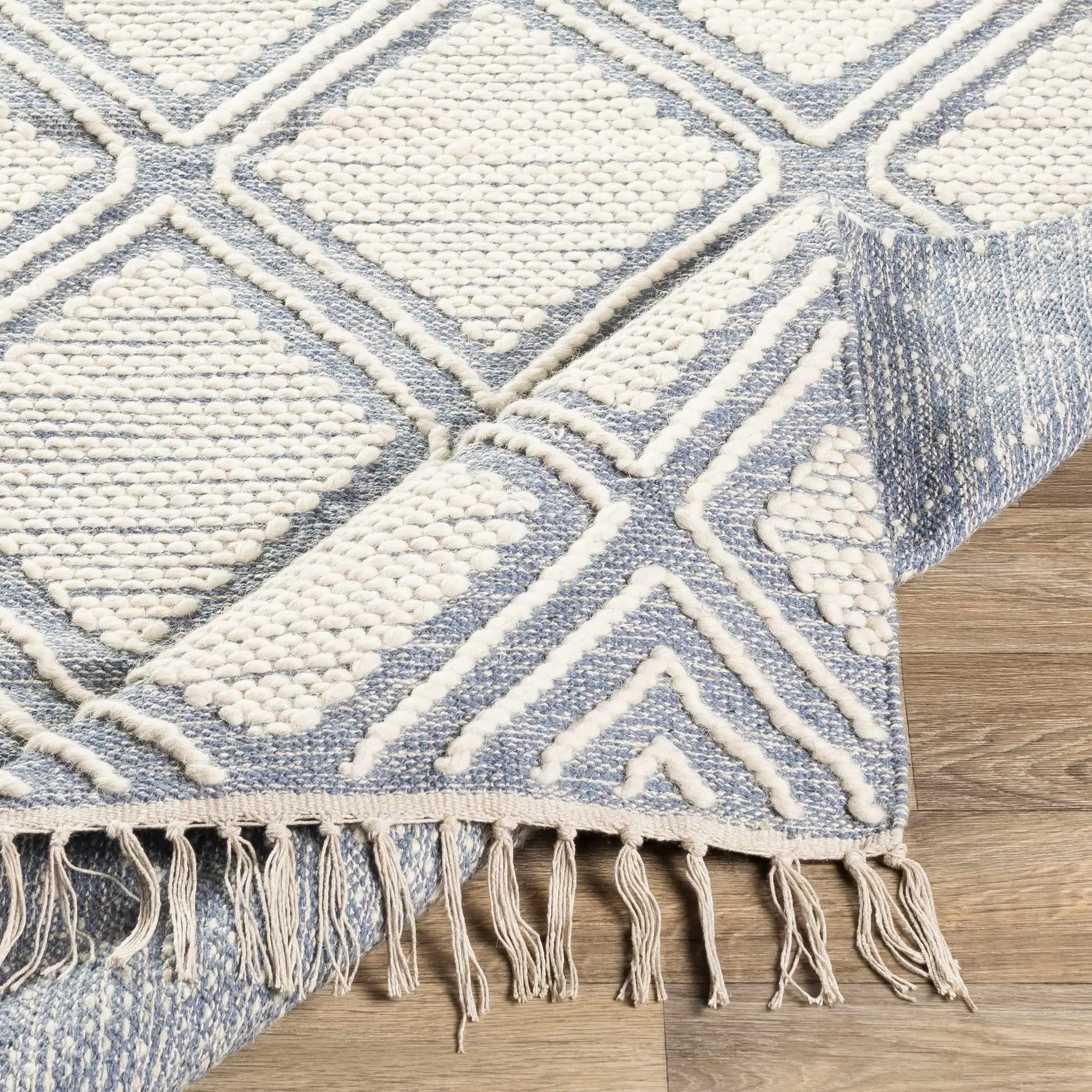 Wausa Denim Trellis on Cream Cotton/wool Rug - Clearance by Boutique Rugs