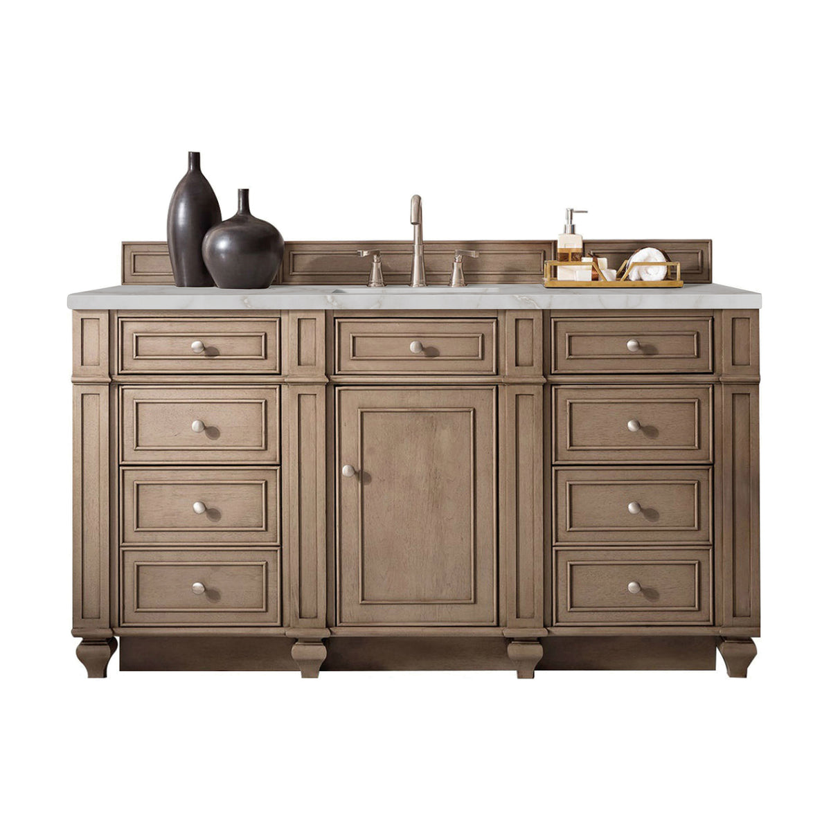 James Martin Bristol 60" Single Bathroom Vanity, Whitewashed Walnut with Victorian Silver (FreePower) countertop