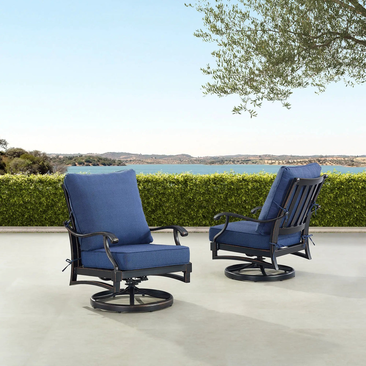 Pair of Black Aluminum Deep Seating Swivel Rocker Club Chairs with Cushions by Sharicks