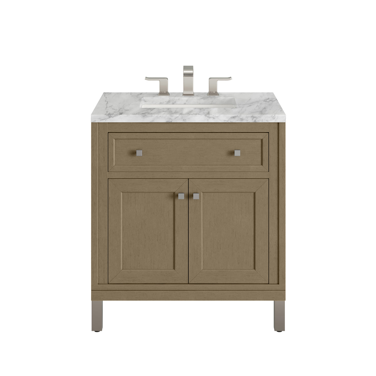 James Martin Chicago 30" Single Bathroom Vanity, Walnut Whisper with Carrara White countertop