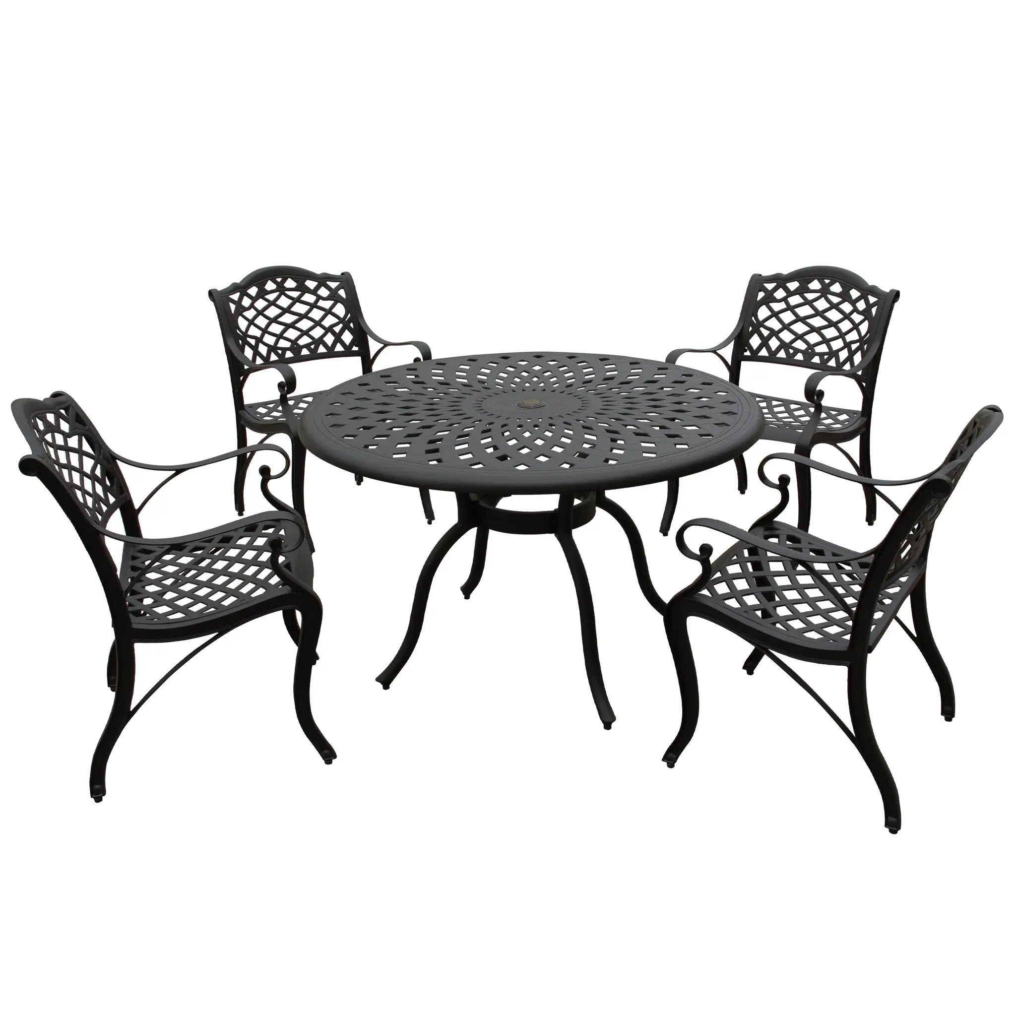 Outdoor Aluminum 5pc Round Black Patio Dining Set with Four Chairs by Sharicks