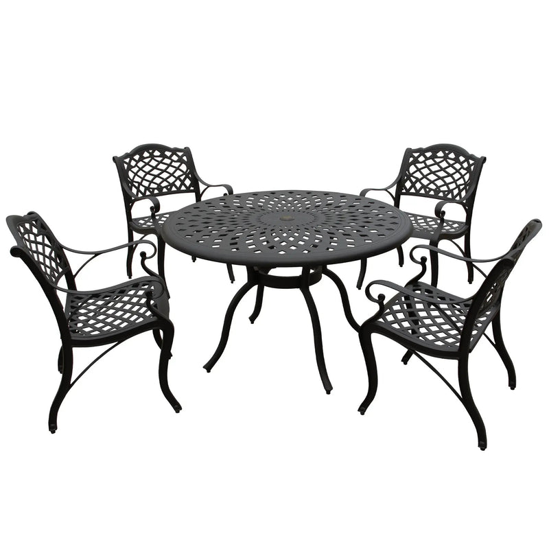 Outdoor Aluminum 5pc Round Black Patio Dining Set with Four Chairs by Sharicks