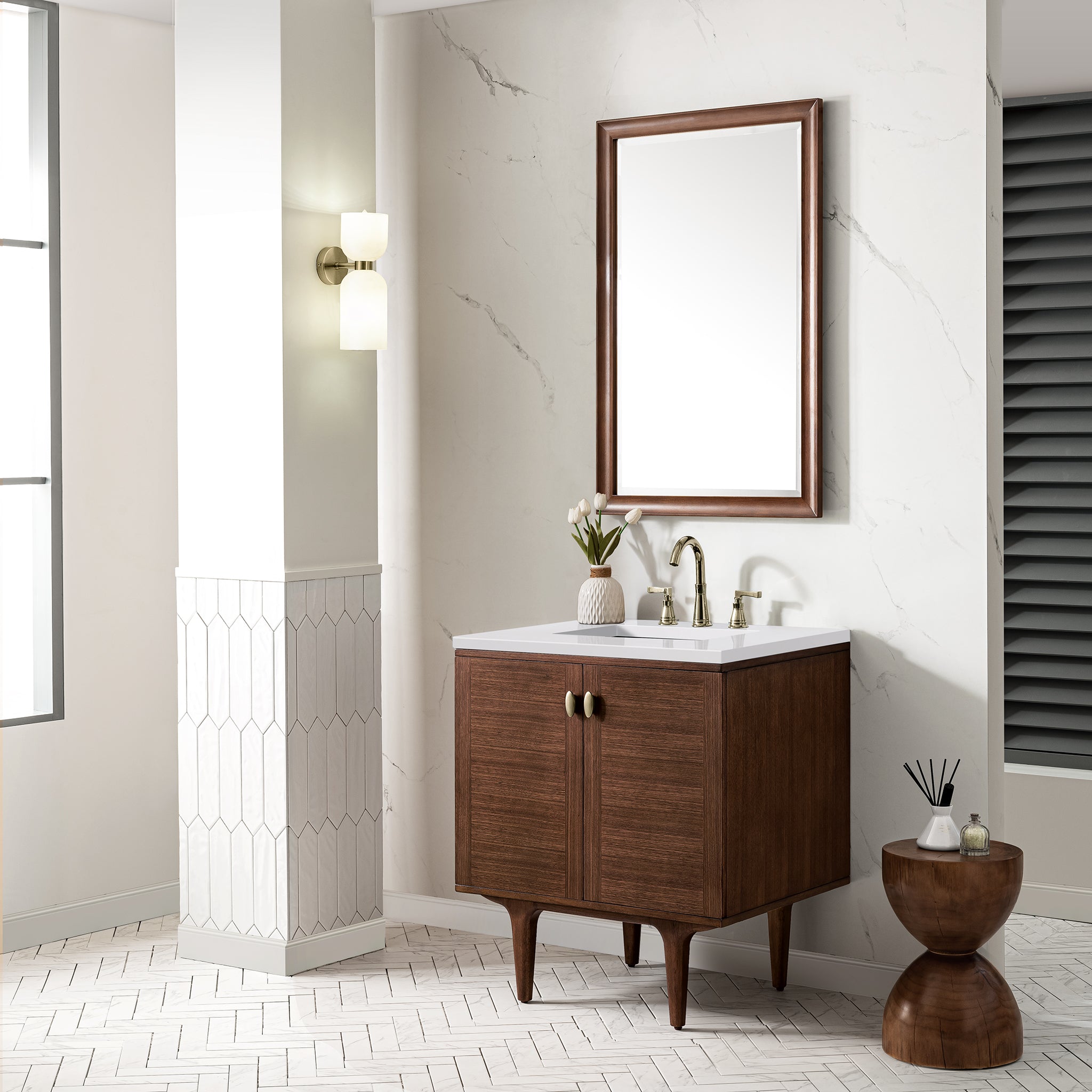 James Martin Amberly 30" Dual Mount Single Bathroom Vanity, Mid-Century Walnut by James Martin
