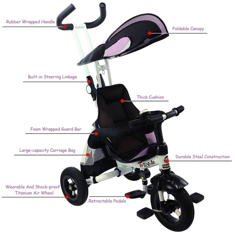 4-in-1 Detachable Learning Baby Tricycle Stroller w/ Canopy Bag-Pink by DirectDeals