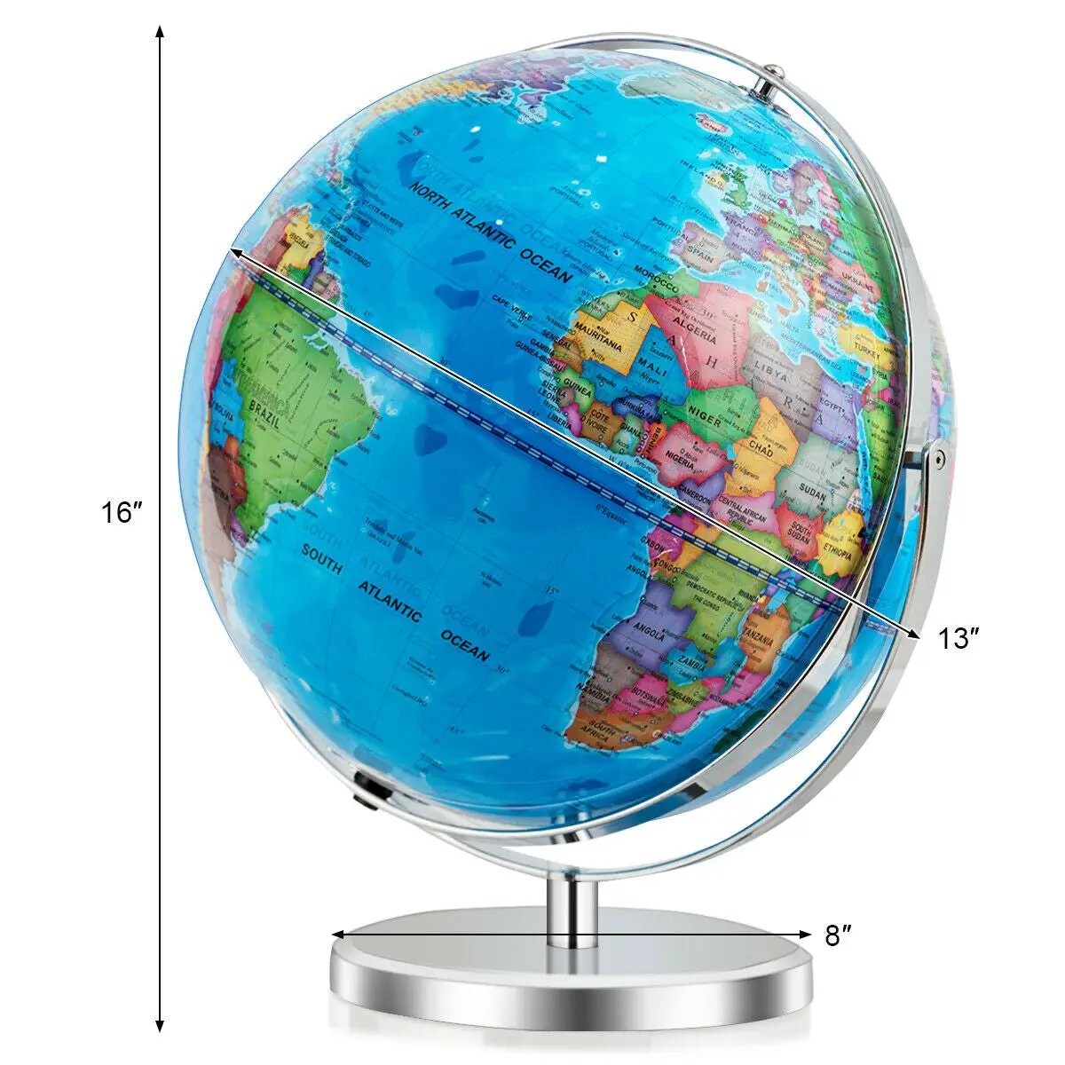 13 Inch Illuminated World Globe 720° Rotating Map with LED Light by DirectDeals