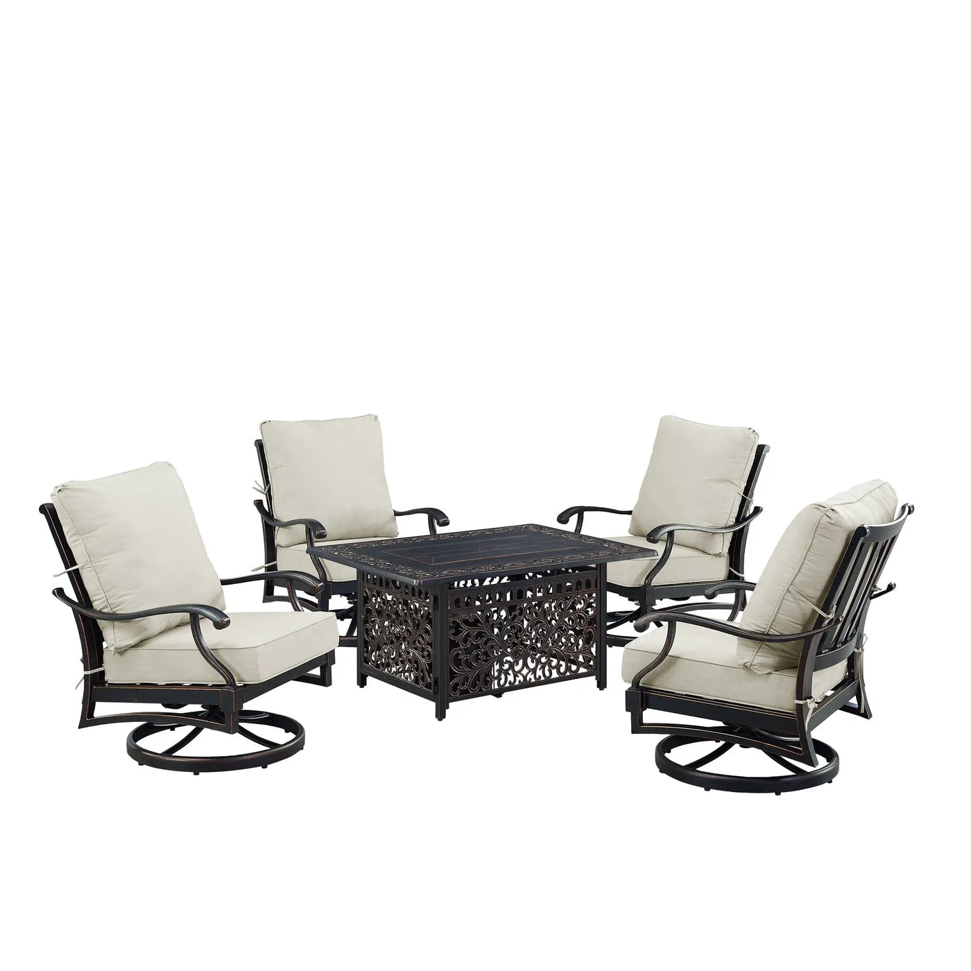 Black Aluminum Fire Table Set with Four Club Chairs by Sharicks