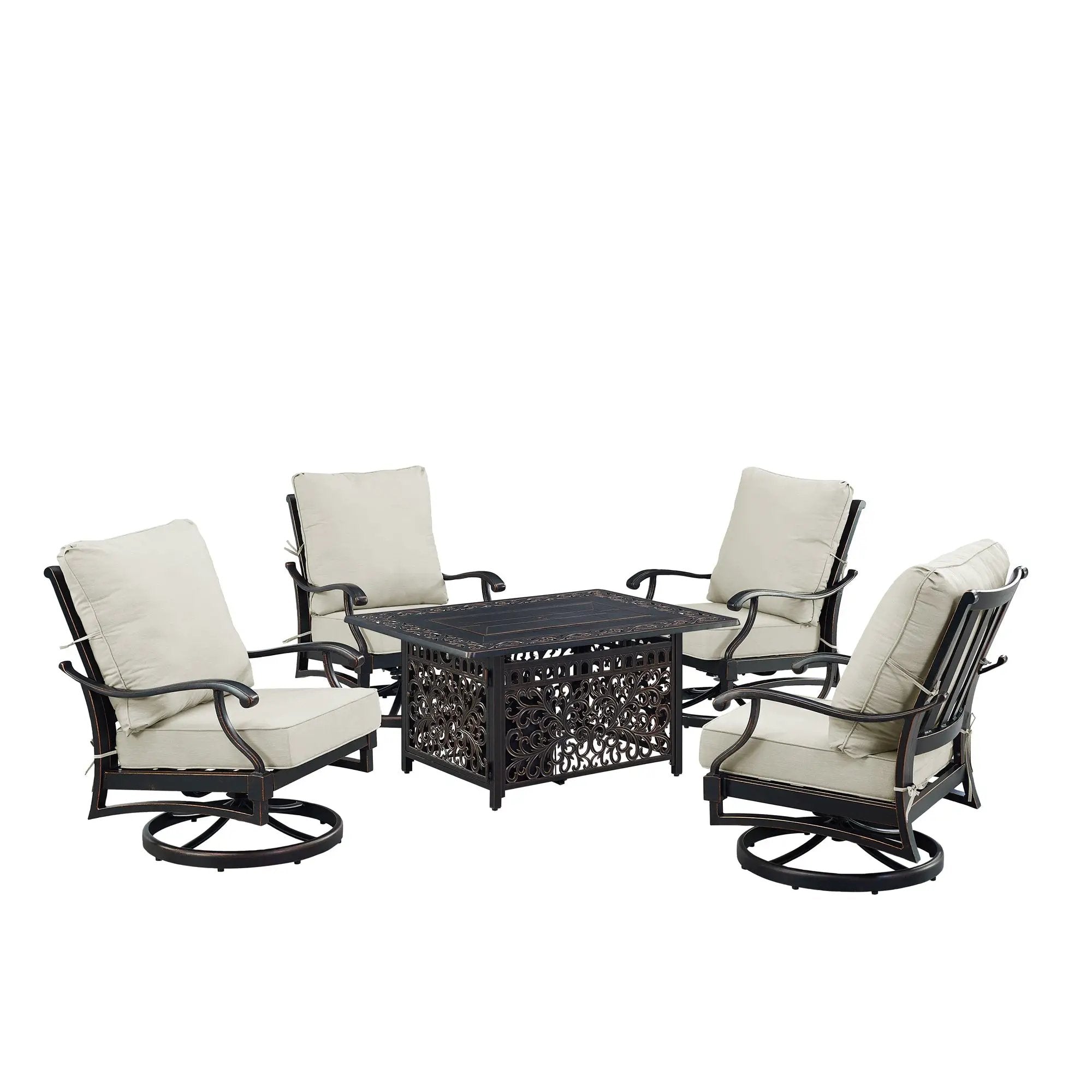 Black Aluminum Fire Table Set with Four Club Chairs by Sharicks