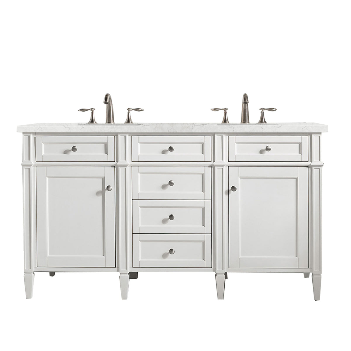 James Martin Brittany 60" Double Bathroom Vanity, Bright White with Eternal Jasmine Pearl (FreePower) countertop