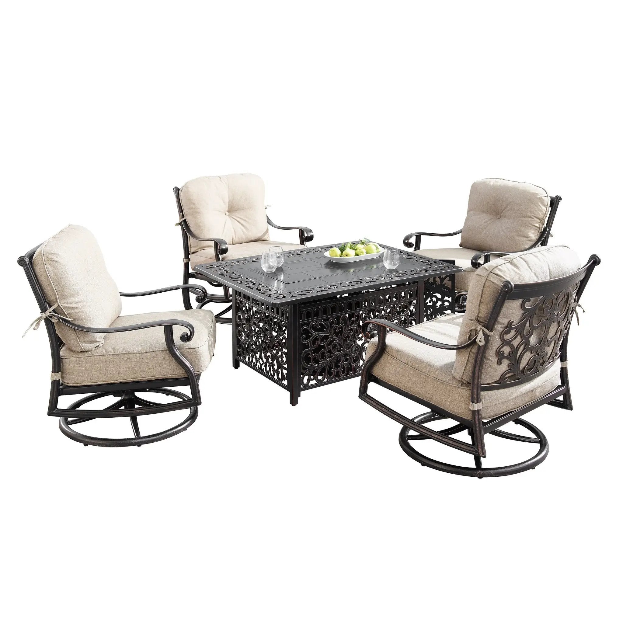Aluminum 48-in Rectangular Patio Fire Table and Swivel Rocker Set by Sharicks
