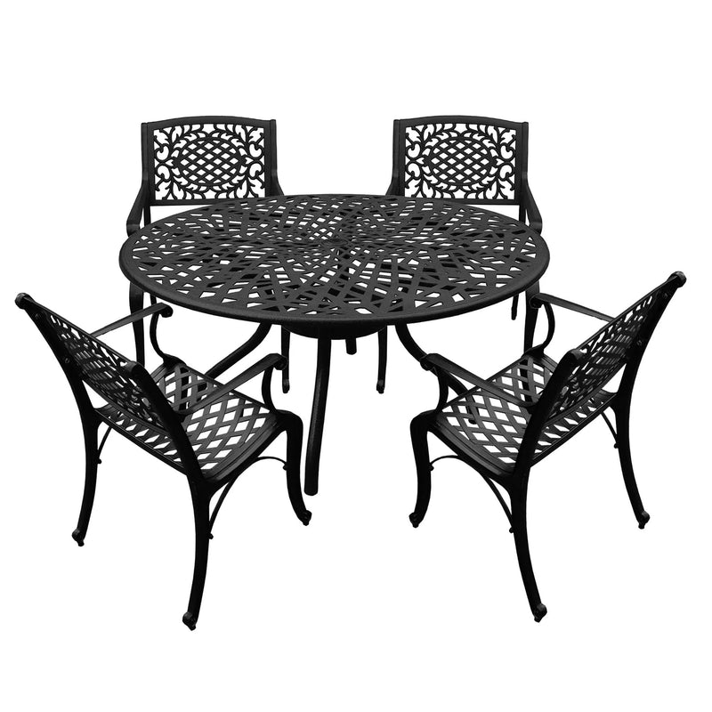 Outdoor Aluminum 5pc Round Black Patio Dining Set with Four Chairs by Sharicks