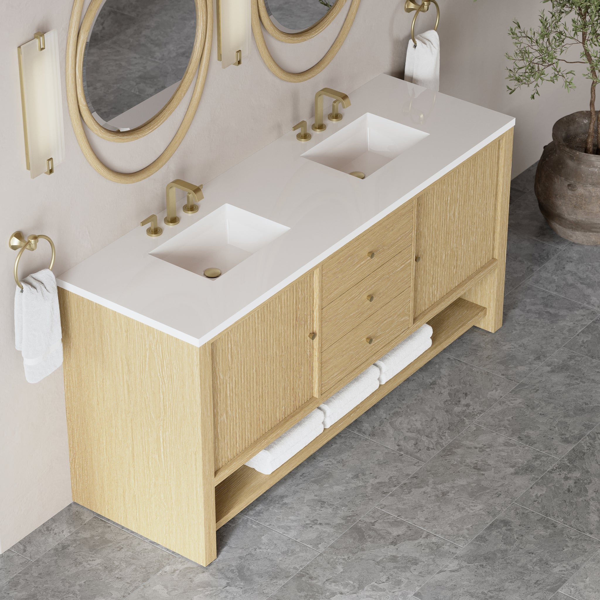 James Martin Marigot 72" Double Bathroom Vanity, Sunwashed Oak by James Martin