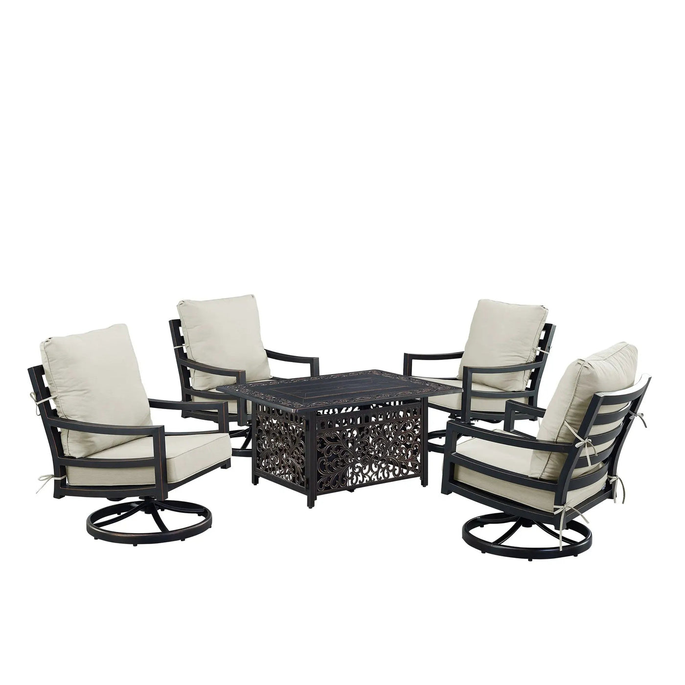 Black Aluminum Fire Table Set with Four Club Chairs by Sharicks