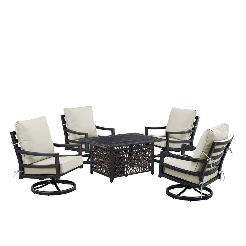 Black Aluminum Fire Table Set with Four Club Chairs by Sharicks