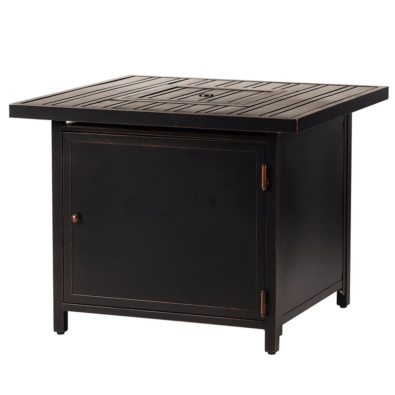Black Aluminum Fire Table Bistro Set with Two Club Chairs by Sharicks