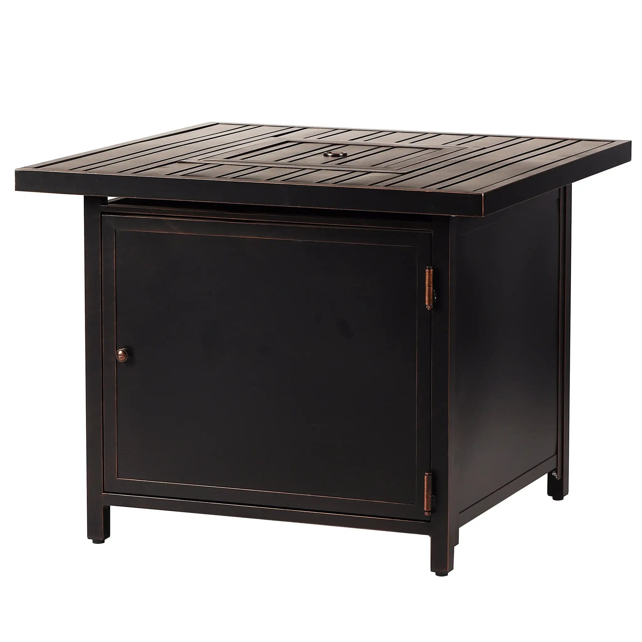 Black Aluminum Fire Table Bistro Set with Two Club Chairs by Sharicks
