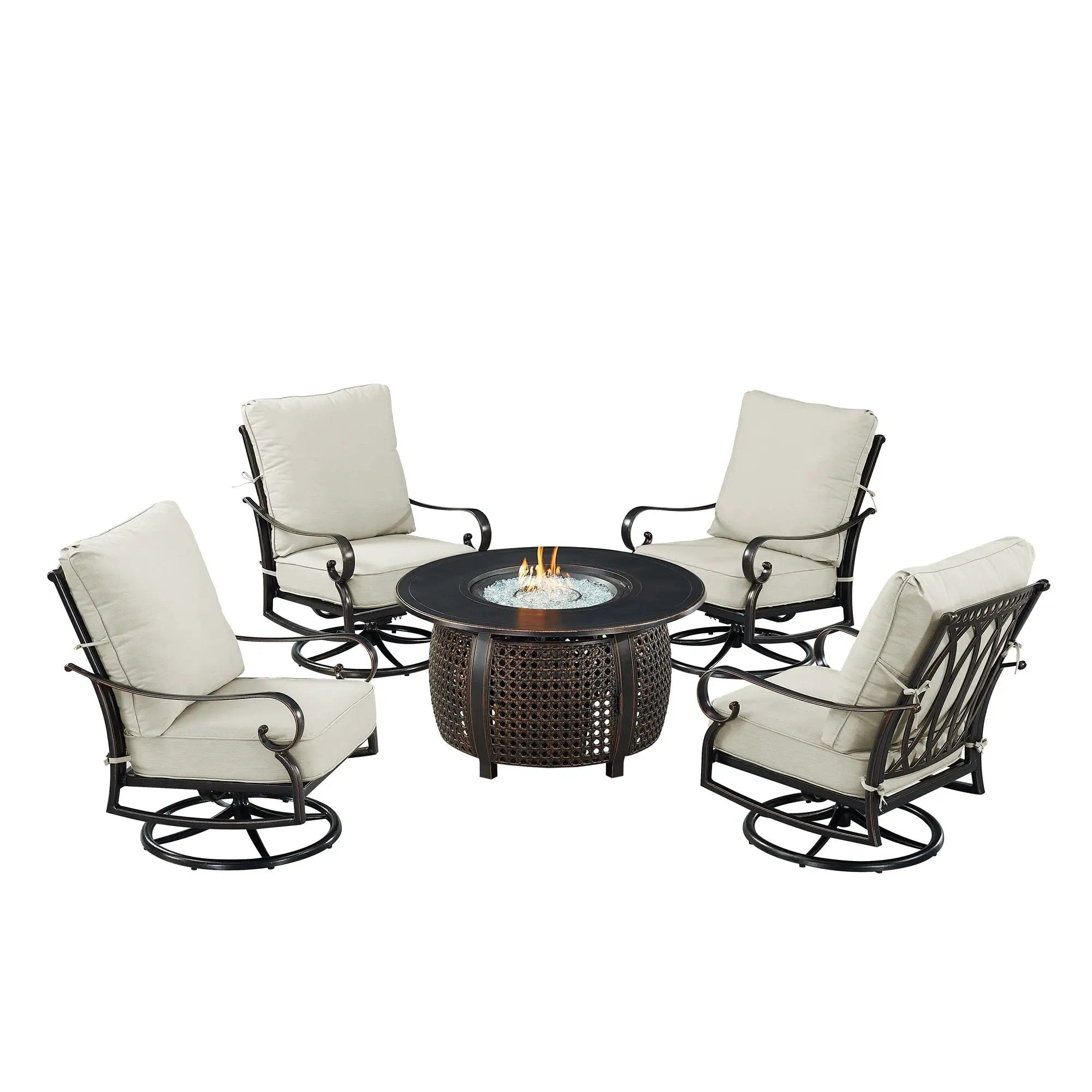 Black Aluminum Fire Table Set with Four Club Chairs by Sharicks