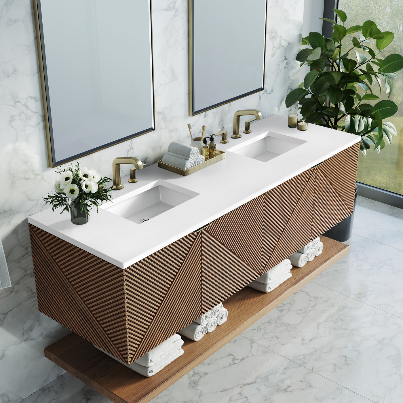 James Martin Marcello 72" Floating Double Bathroom Vanity, Chestnut, view 38