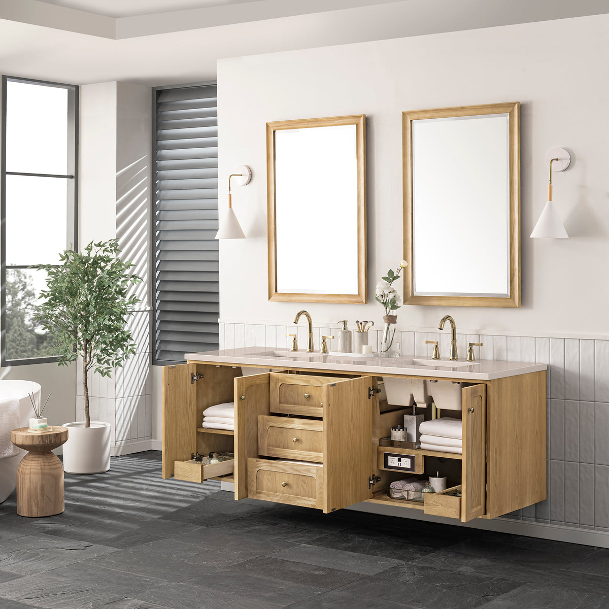 James Martin Laurent 72" Dual Mount Double Bathroom Vanity, Light Natural Oak, view 26