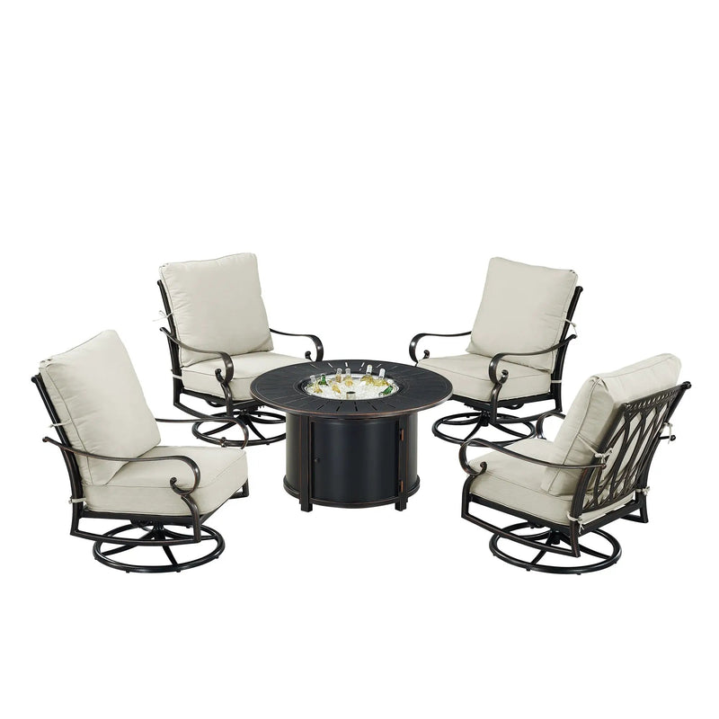 Black Aluminum Fire Table Set with Four Club Chairs by Sharicks