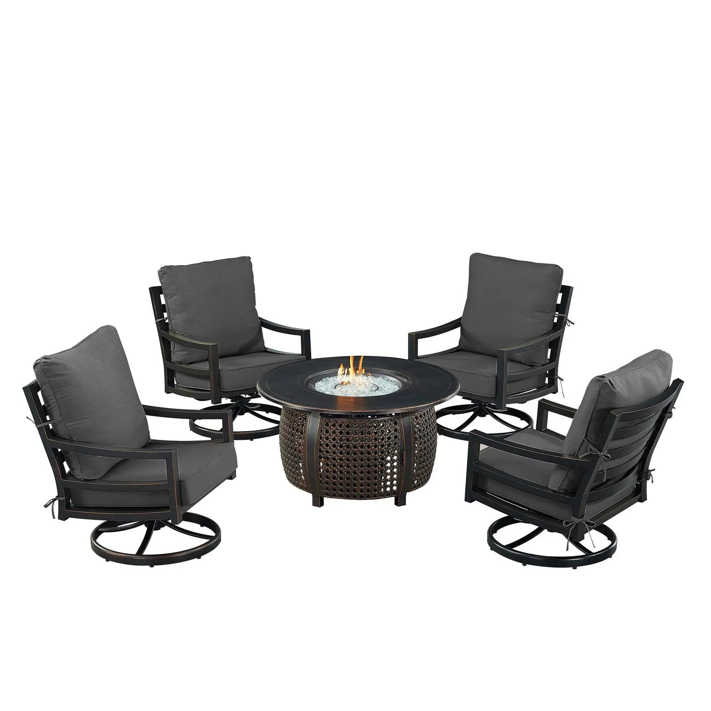 Black Aluminum Fire Table Set with Four Club Chairs by Sharicks