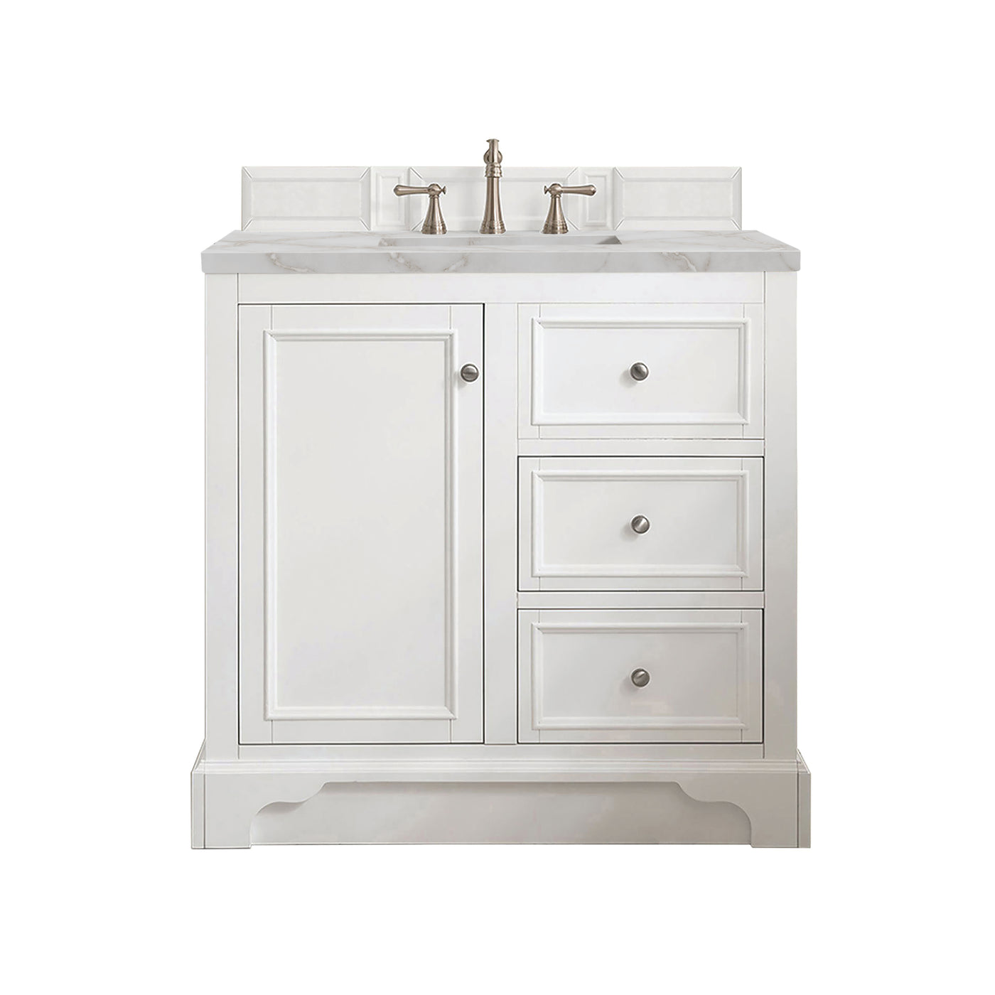 James Martin De Soto 36" Single Bathroom Vanity, Bright White with Victorian Silver countertop