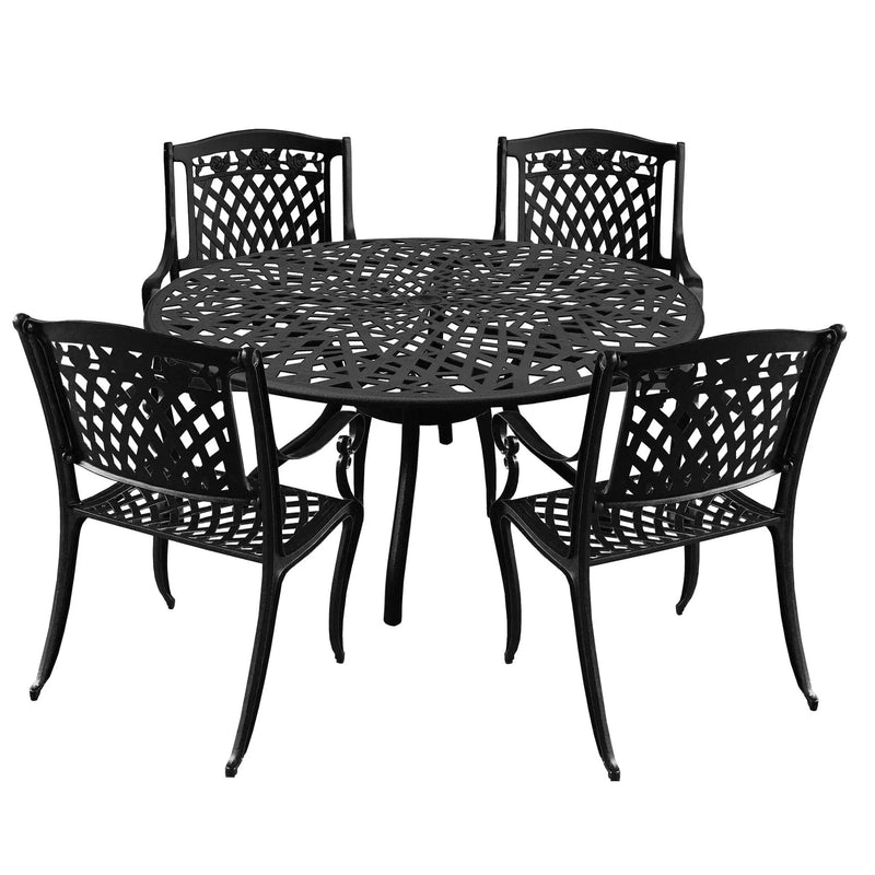 Outdoor Aluminum 5pc Round Black Patio Dining Set with Four Chairs by Sharicks