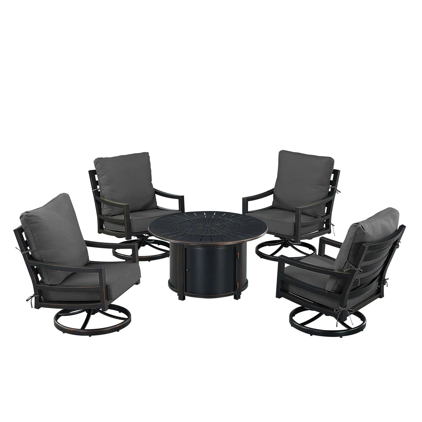 Black Aluminum Fire Table Set with Four Club Chairs by Sharicks