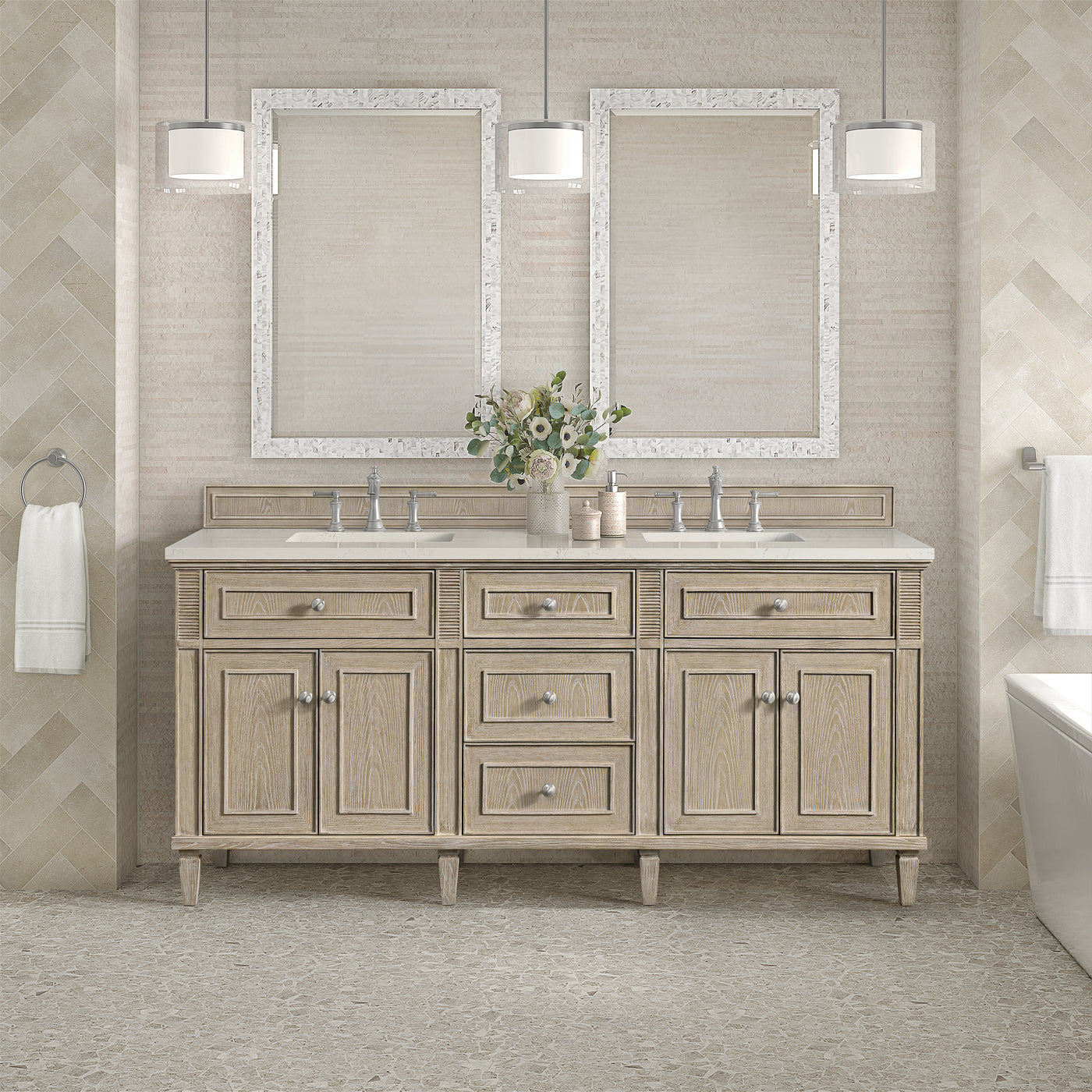 James Martin Lorelai 72" Double Bathroom Vanity, Whitewashed Oak by James Martin