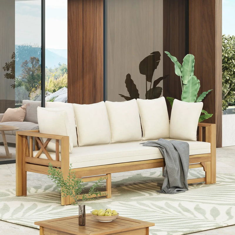 Outdoor Extendable Acacia Wood 3 Seater Sofa by HouseOfZazla