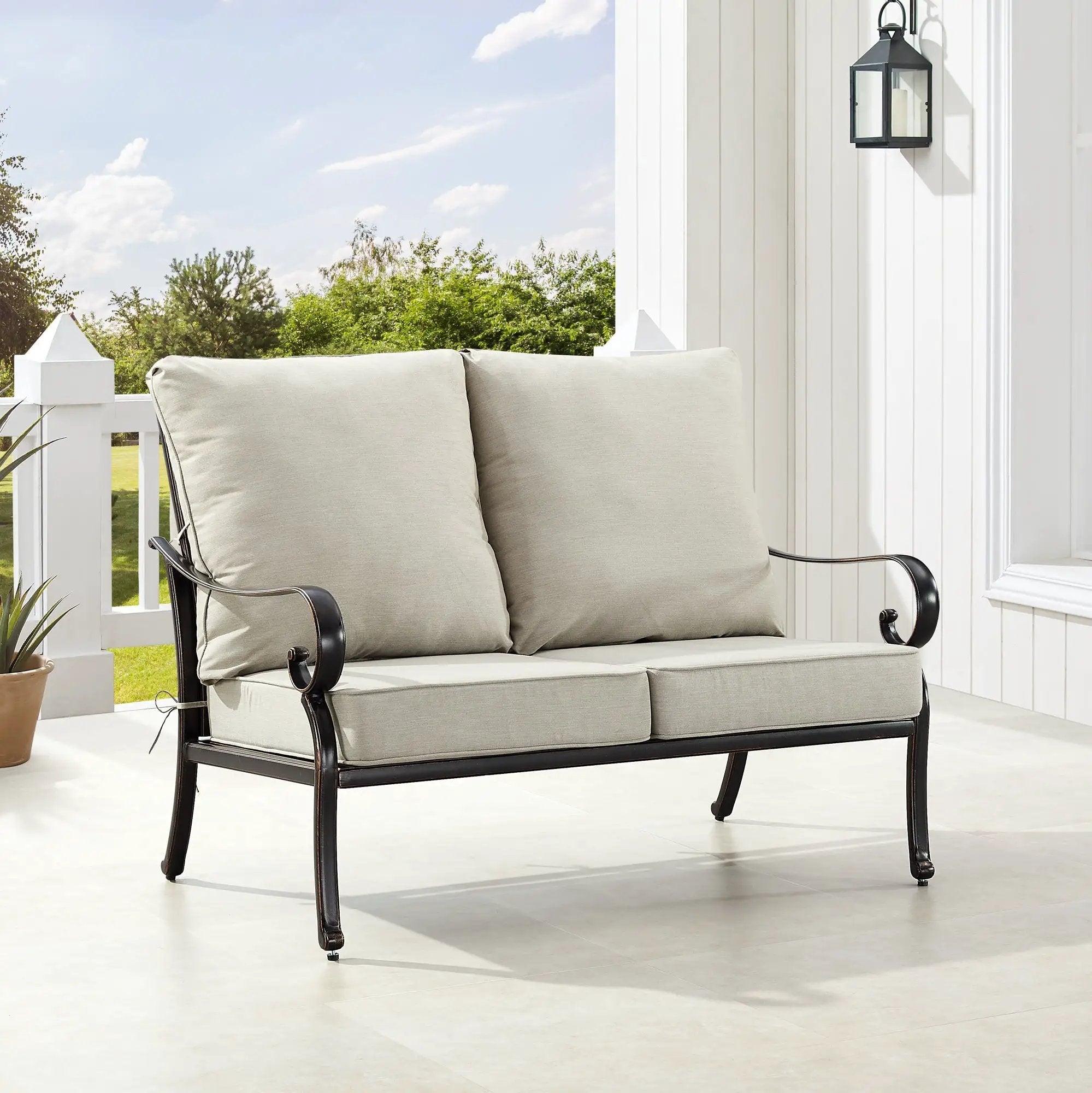 Black Aluminum Deep Seating Loveseat with Cushions by Sharicks