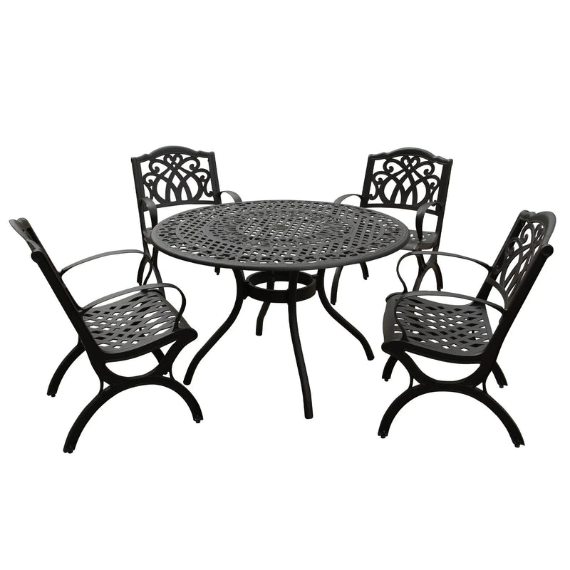 Outdoor Aluminum 5pc Round Patio Dining Set with Four Chairs by Sharicks